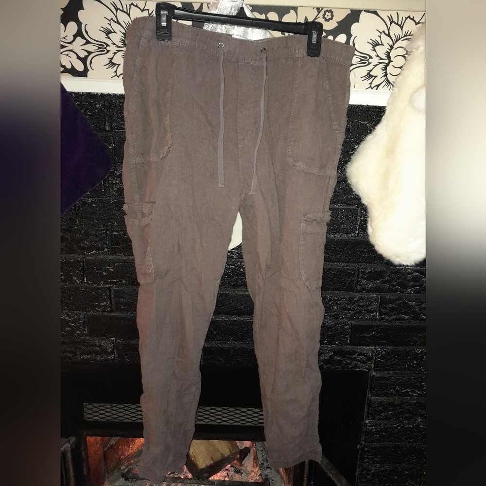 Brown linen cargo pants